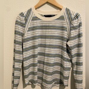 Veronica Beard Light Blue, White & Olive Striped Puff Sleeve Top
